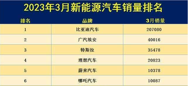 頭部新能源車企領跑3月銷量